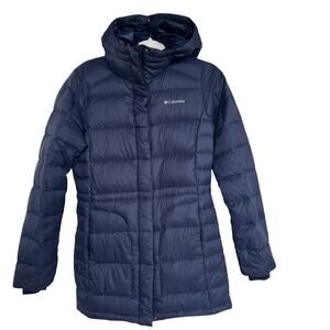 Columbia Women's Navy Blue Hexbreaker 600 Down Hooded Jacket, Size XS, Pre-Loved